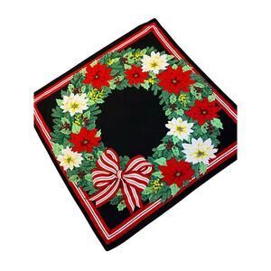VINTAGE B&B BAAR BEARDS Italy Square Scarf Wrap Holiday Poinsettias Bow Wreath